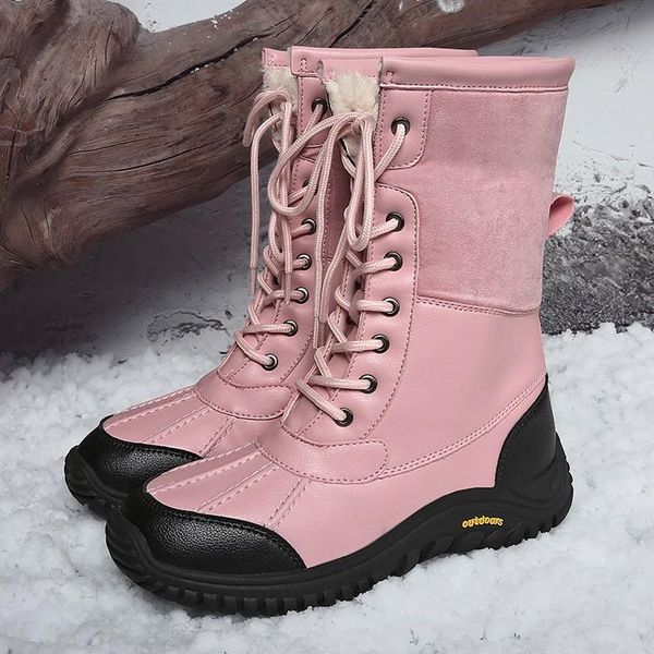

boots 2021 winter women's leather thick plush warm outdoor hiking work non-slip wear-resistant snow, Black