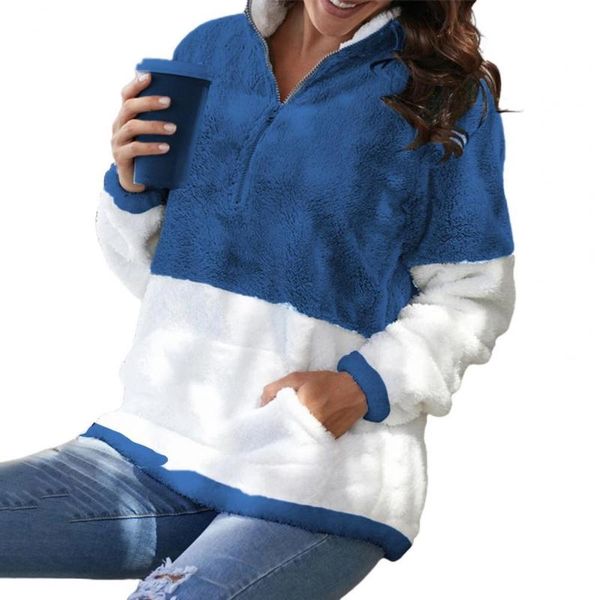 

women's hoodies & sweatshirts plus size 2021casual fashion winter fur lapel zipper patchwork sweatshirt pullovers casual loose warm lad, Black