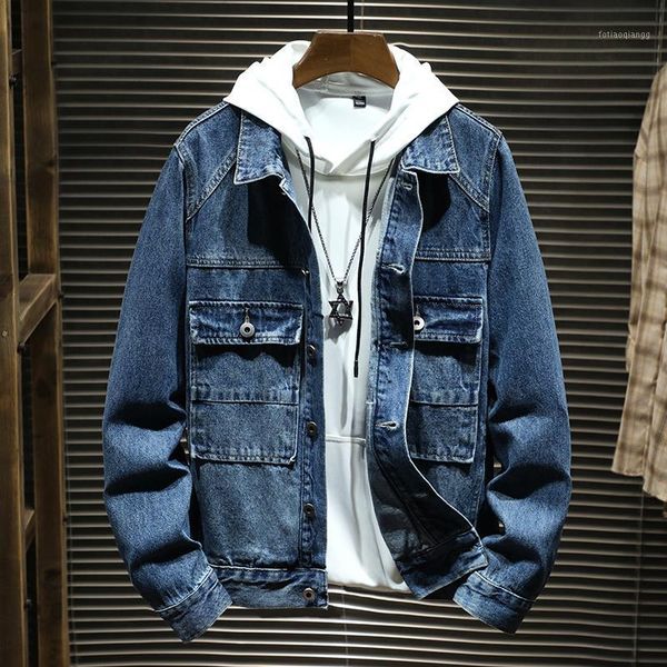 

men's jackets 2021 spring autumn brand big pocket wear-resistant denim jacket trend young fashion casual plus size slim 5xl, Black;brown