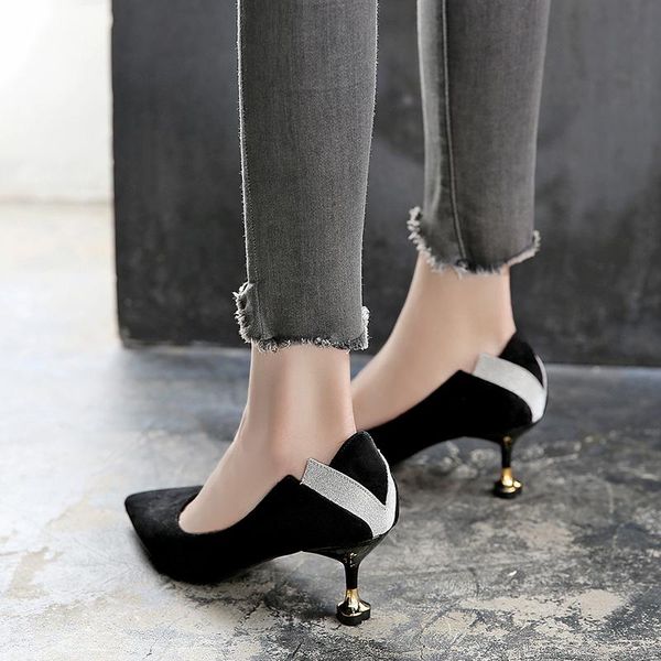 

dress shoes cresfimix women fashion flock office stiletto heels female classic black summer heel zapatos dama a6009