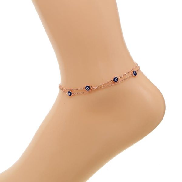

anklets delicate turkish evil eye anklet rose gold double link chain bracelet women girl lover barefoot fashion foot cute jewelry, Red;blue