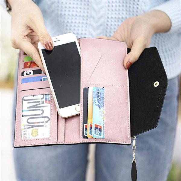 

wallets wallet women pu leather long purse female black/pink/gray/brown credit/id/bank card holder 2021 est slim bags, Red;black