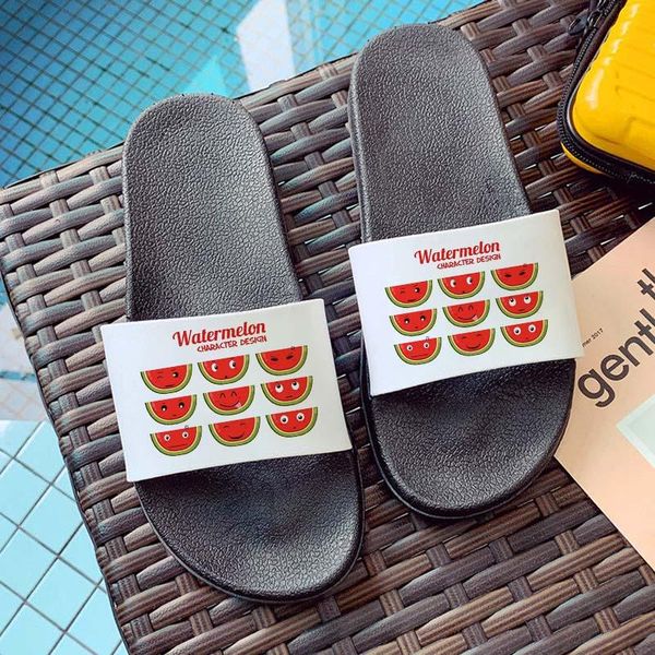 

kawaii cartoon watermelon graphic printed ladies slippers indoor outdoor 2021 summer casual women, Black