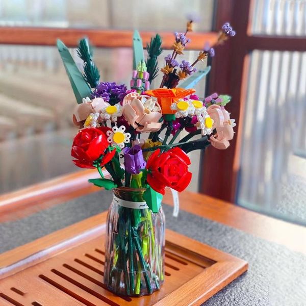 

decorative flowers & wreaths diy assembly bricks rose flower bouquet building blocks kit for girls kids gift home decoration iconic eternal