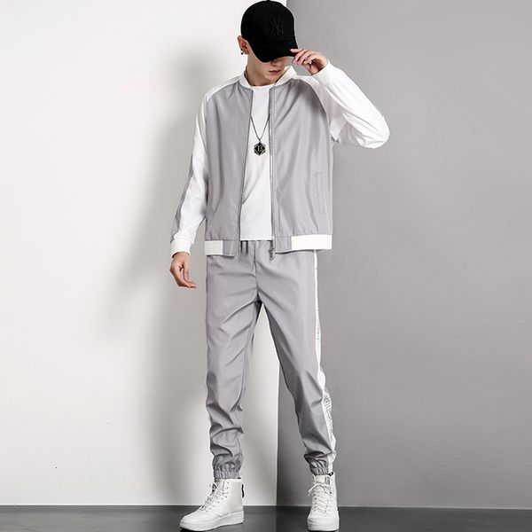 

tracksuits harajuku hip hop sweater 2 pcs hoodies men's streetwear sweatpants, Gray