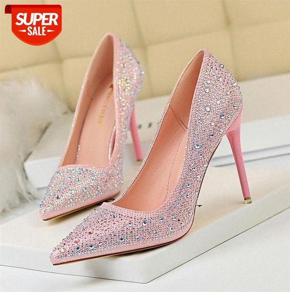 

9219-22 korean fashion banquet women's shoes, stiletto heels, shallow mouth, pointed toe, sexy, thin, rhinestone color diamond high-he