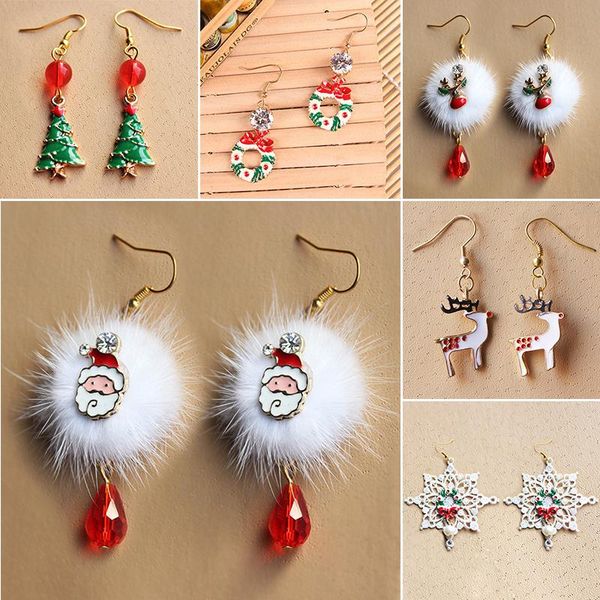

dangle & chandelier christmas themed earrings pendant snowflake santa claus deer reindeer tree pompom crystal, Silver