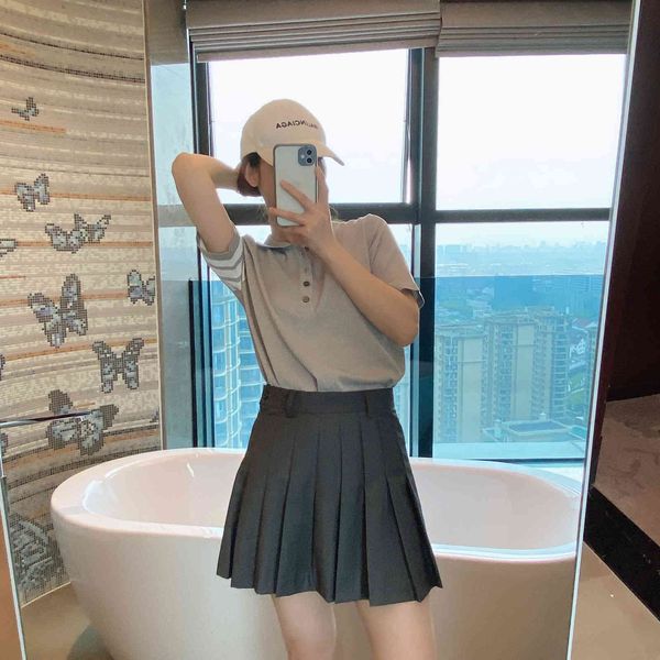 

2021 summer lapel short sleeve ice hemp four bar stripe loose t-shirt top, White