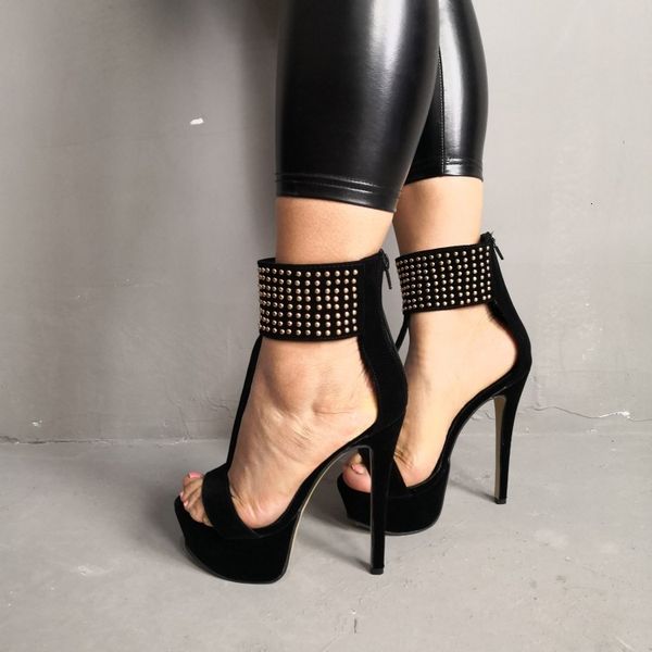 

sandals ol' women's platform sandals thin heels high charm open-foot toe black party shoes eua plus size 5-15 ss10