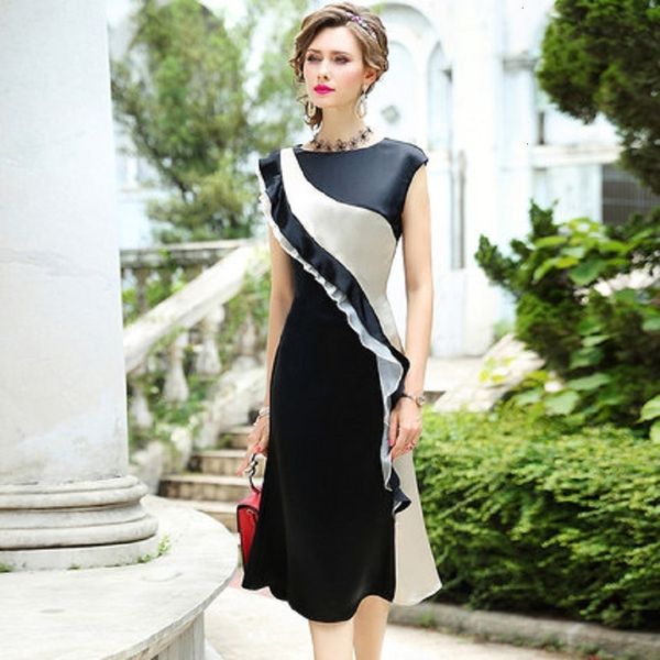

casual dresses office lady retro trumpet dress women summer and spring style celebrities slim medium length patchwork fishtail skirt gcts, Black;gray