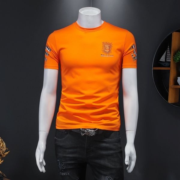 

fashion t shirts 2021 summer men's slim round neck short sleeve double mercerized cotton embroidered large, White;black