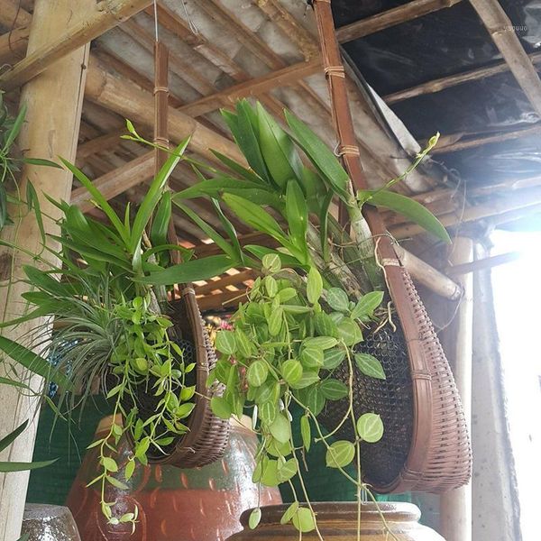 

thailand handmade bamboo woven flower basket hanging vine pot planter vase wall plant for garden balcony decor vases