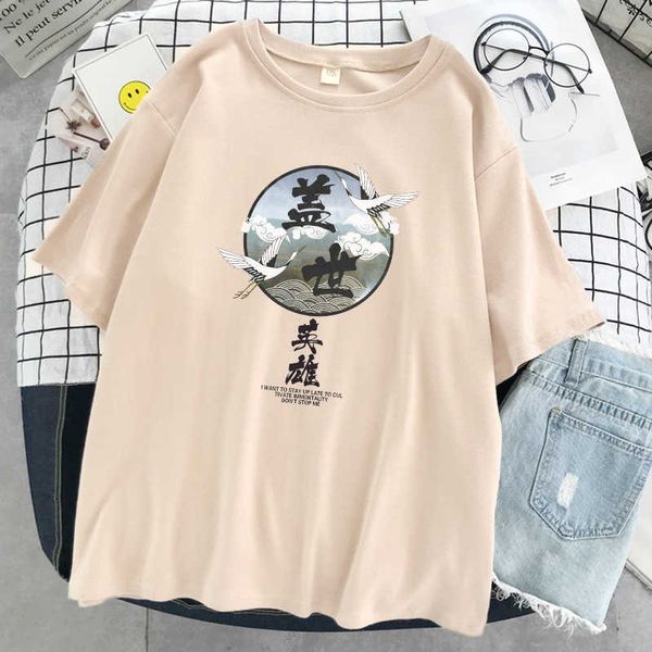 Street Fashion Love White Crane Print T-Shirts Damenmode Soft T-Shirt Kleidung Sommer Oversize T-Shirt Oansatz Casual Neues T-Shirt X0628