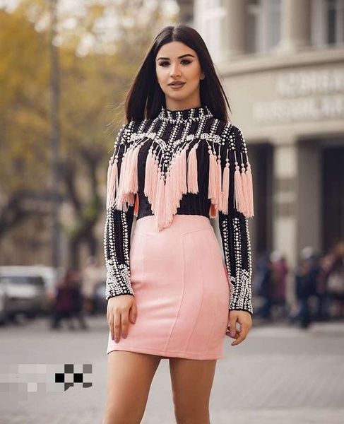 

party dresses black and pink patchwork beads tassels dress bodycon fashion women mini vestidos l0kb, White;black