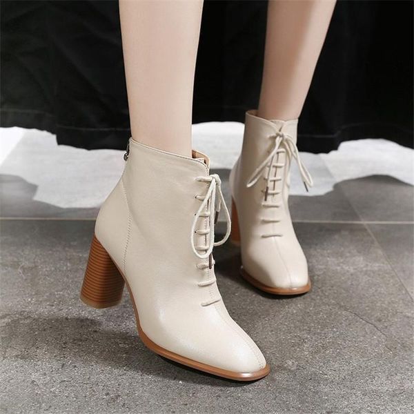 

fashion classics women's after zipper ankle boots pointed toe thick high heel ladies spring temperament leather shoes black