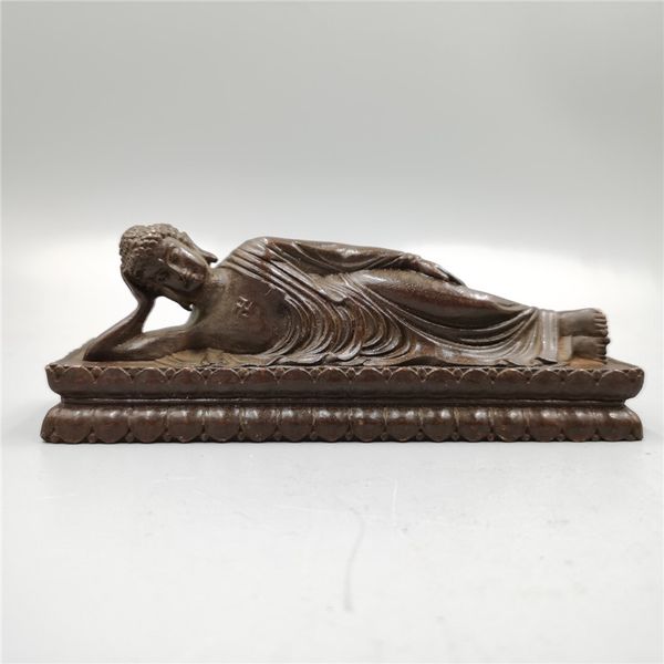 

chinese old bronze statue of pure copper brass sleeping buddha, Brown
