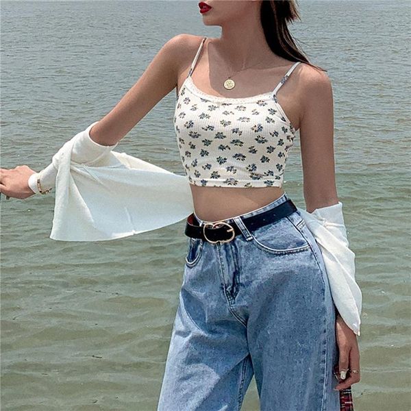 

summer fashion small fresh corset women sleeveless halter tank sling bottoming vest out wear print all-match women's tanks & c, White