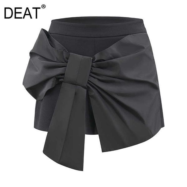 

[deat] shorts women black temperament loose high waist bow solid color short pants summer fashion 13c711 210527, White;black