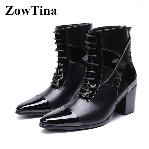 

boots black leather men winter lace up low heels botas masculino pointed toe motorcycle booties shoes fashion work botines11