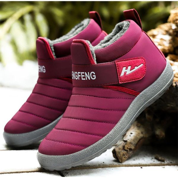 

boots winter women flats shoes plush warm snow ladies female mom comfort light hook loop ankle couple sneakers n04h, Black