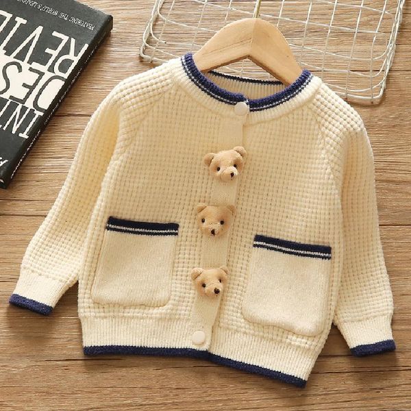 Pullover Outono Bebê Meninas Roupas Suéter para Crianças Urso Cardigan Criança Longa Manga Roupas 18m-8 Anos 2021