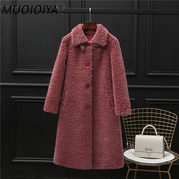 

women's fur & faux 2021 winter women elegant solid real sheep coats female genuine sheepskin wholeskin natural wool blends long jacket, Black