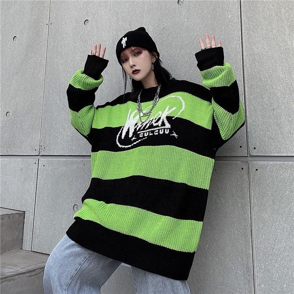 

women's sweaters sweater stripe letter casual harajuku pullover autumn drop vintage punk hip hop streetwear korean clothing, White;black