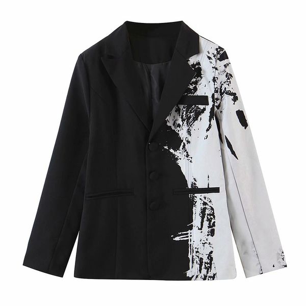 

women's suits & blazers za female jacket cufflinks, vintage black with spray and long sleeve, fashion wm1z, White;black