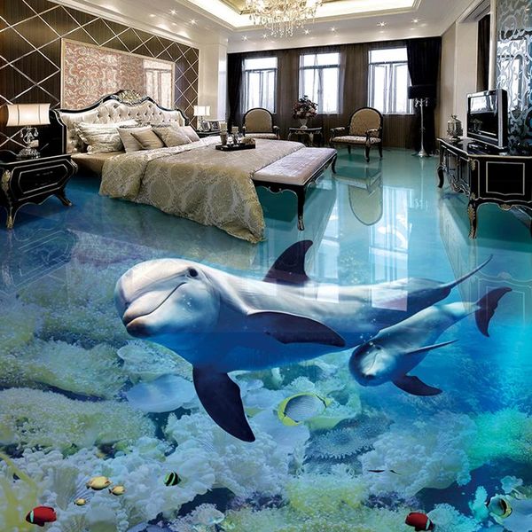 

wallpapers custom 3d floor wallpaper dolphin underwater world sticker mural bathroom waterproof self-adhesive wall papers home decor