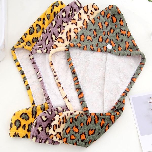 

towel dry hair scarf head cap quick leopard shower coral household products