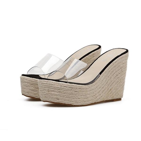 

summer korean handmade rope women's shoes high-heeled sandals and slippers fashion flip flops beach, Black