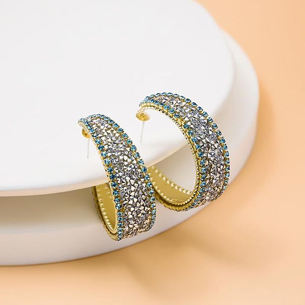 

hoop & huggie origin summer shiny c shape multicolor earring for women girls exquisite rhinestones metallic wedding jewelry, Golden;silver