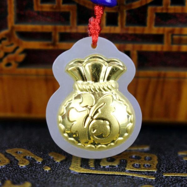 

classic design hetian jade necklace pendant for men women 24k gold lucky fu bag pendants male female fine jewelry lockets, Silver