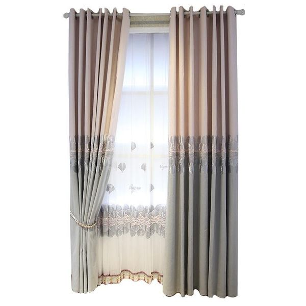 

high-grade warm embroidered cotton and linen splicing ash powder european simple modern curtain shading customization & drapes