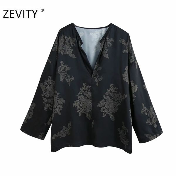 

zevity women vintage v neck floral print casual smock blouse shirts long sleeve kimono roupas chic blusas ls7188 210419, White