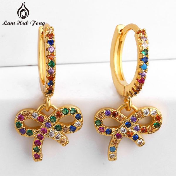 

hoop & huggie bow heart earrings with colorful cubic zirconia ladies temperament party fashion ear jewelry gift for women 2021, Golden;silver