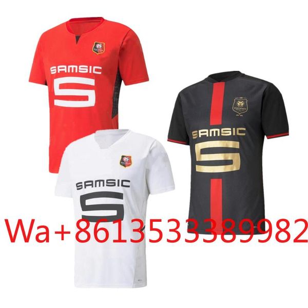 

men's t-shirts 2021 2022 stade rennais home away 120th anniversary maillot de foot camavinga bourigeaud niang doku hunou sh, White;black