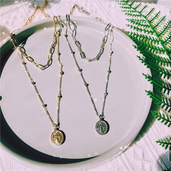 

doublelayer catholic guadalupe choker necklace for our lady virgin mary medal pendant collares summer jewelry necklaces, Silver