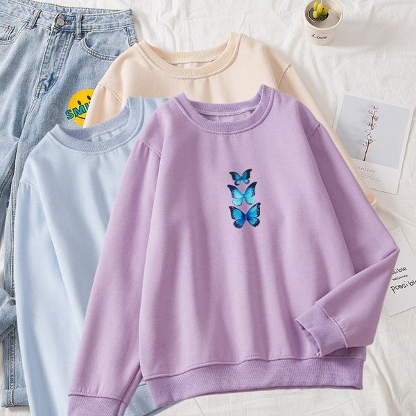 

women's hoodies & sweatshirts female itself autumn aesthetic clothing butterfly graphic hoodie long sleeve cotton women sweatshirt mole, Black