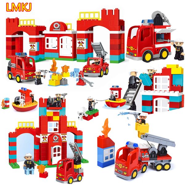 

diy big size building blocks city fire station fire boat firemen bricks toys for children gift