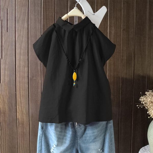 

women's blouses & shirts women tshirt solid color cotton linen tee button short sleeve v-neck loose t-shirts tunic vintage female, White