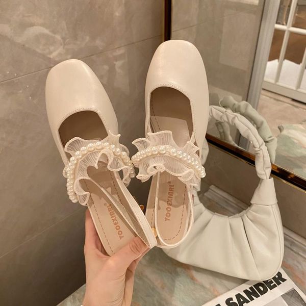 

sandals 2021 high heels bow shoes slip-on loafers summer women's all-match suit female beige mary jane med high-heeled elast, Black