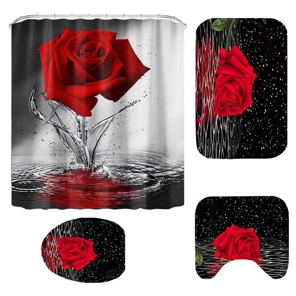 

bath mats 4piece bathroom shower curtain anti-slip mat toilet cover 12 hooks home decoration accessories