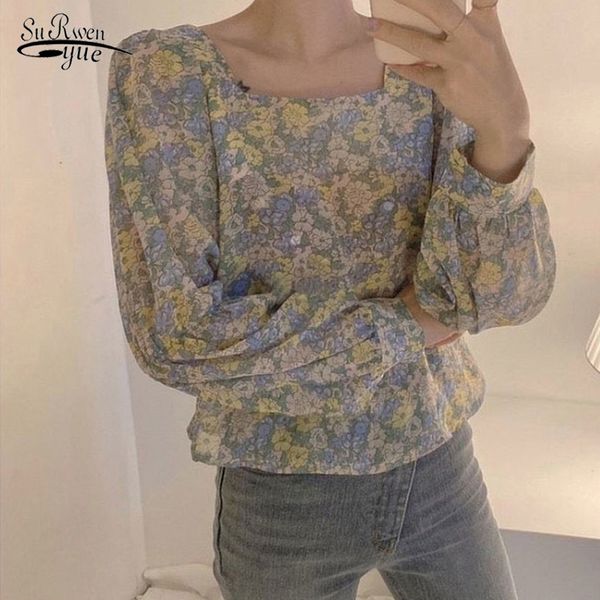 

vintage floral loose office lady blouses streetwear chiffon blouse women shirts korean long sleeve blusas 10113 210521, White