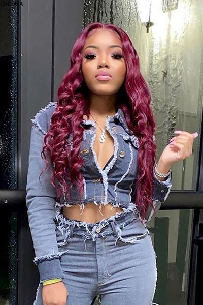 

women's jackets cm.yaya women streetwear long sleeve button up denim fashion patchwork jeans coat, Black;brown