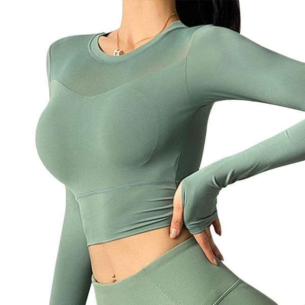 

yoga outfit women spring & autumn exercise long sleeve quick dry breathable mesh stitching high elasticity running sports fitness cloth