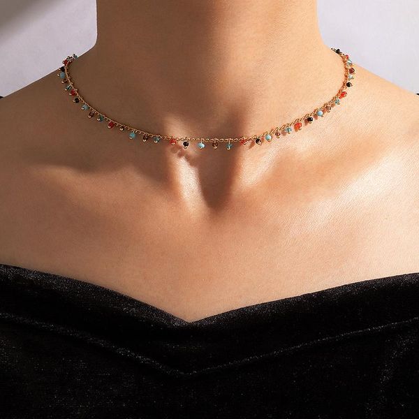 

chokers fashon colorful beaded clavicle chain choker charming geometry star necklace for women vacation jewelry collar 19904, Golden;silver