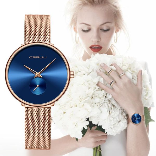 

wristwatches crrju women watch simple elegant quartz lady waterproof wristwatch female fashion casual watches clock, Slivery;brown