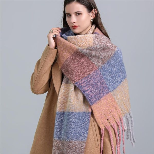 

scarves 2021 winter cashmere women plaid scarf pashmina warm shawl and wrap knitted bufanda female long tassel foulard thick blanket, Blue;gray