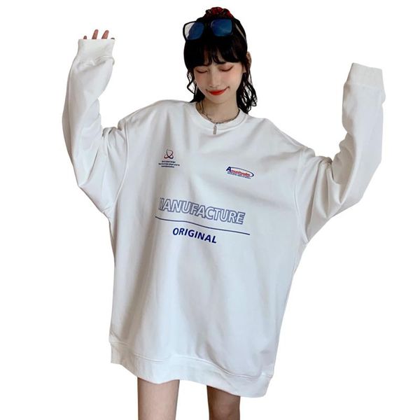 

women's hoodies & sweatshirts woman casual loose o-neck sweatshirt harajuku hoodie velvet oversized pullover aesthetic streetwear long, Black
